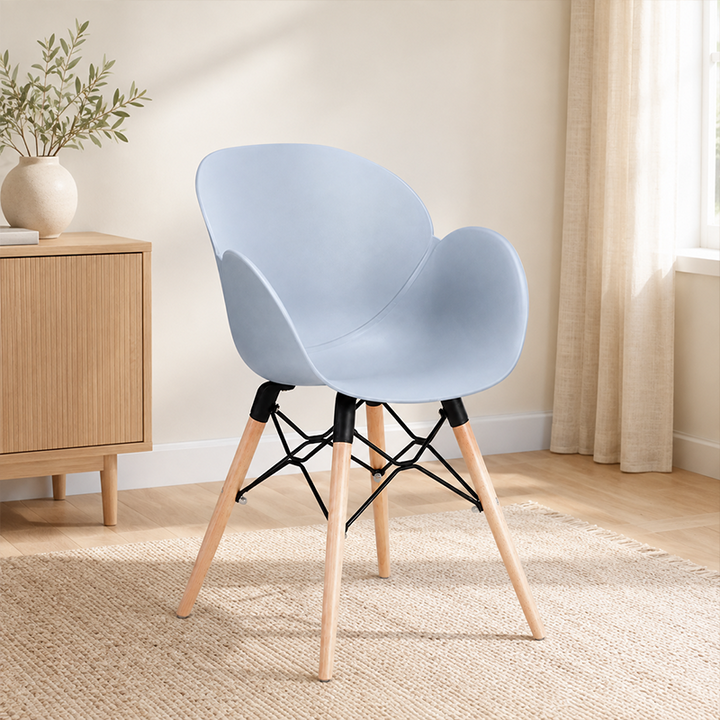 Contemporary Nordic Tulip Design Accent Chair: Beech Wood Legs &amp; Curved PP Seat - Armrest Backrest Scandinavian Dining Chair For Dining Room