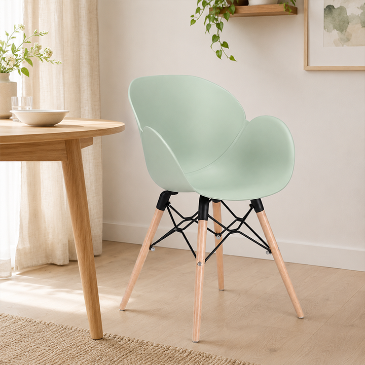 Contemporary Nordic Tulip Design Accent Chair: Beech Wood Legs &amp; Curved PP Seat - Armrest Backrest Scandinavian Dining Chair For Dining Room