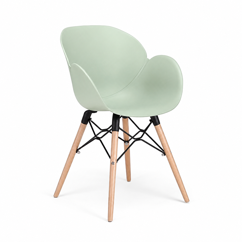 Contemporary Nordic Tulip Design Accent Chair: Beech Wood Legs &amp; Curved PP Seat - Armrest Backrest Scandinavian Dining Chair For Dining Room