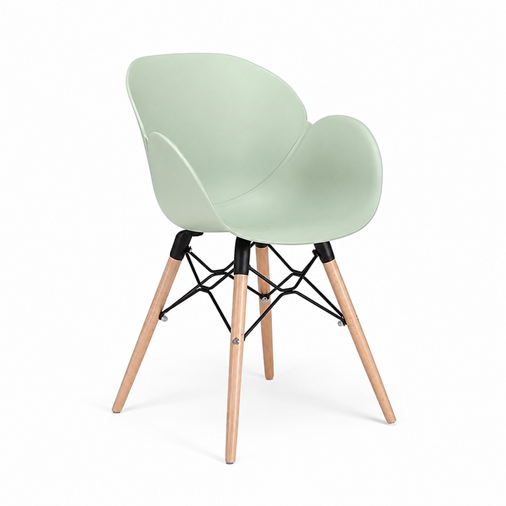 Contemporary Nordic Tulip Design Accent Chair: Beech Wood Legs &amp; Curved PP Seat - Armrest Backrest Scandinavian Dining Chair For Dining Room