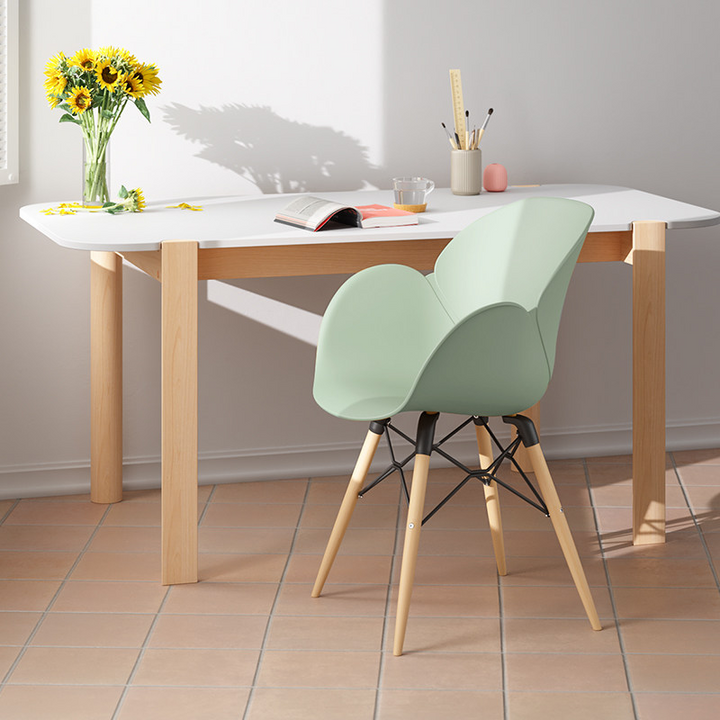 Contemporary Nordic Tulip Design Accent Chair: Beech Wood Legs &amp; Curved PP Seat - Armrest Backrest Scandinavian Dining Chair For Dining Room