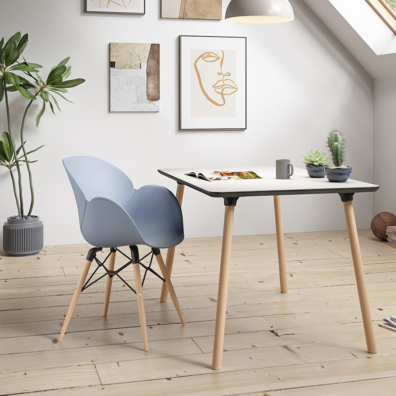 Contemporary Nordic Tulip Design Accent Chair: Beech Wood Legs &amp; Curved PP Seat - Armrest Backrest Scandinavian Dining Chair For Dining Room