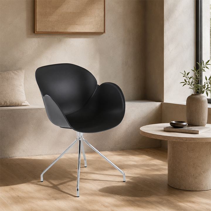 Contemporary Nordic Petal-Shaped Accent Dining Chair: Steel Spider Legs &amp; PP Seat - Scandinavian Tulip Design Armchair For Dining Room