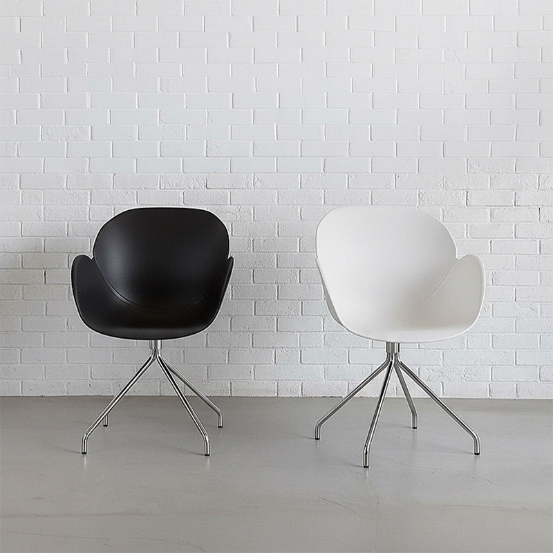 Contemporary Nordic Petal-Shaped Accent Dining Chair: Steel Spider Legs &amp; PP Seat - Scandinavian Tulip Design Armchair For Dining Room