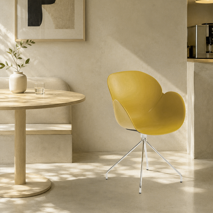 Contemporary Nordic Petal-Shaped Accent Dining Chair: Steel Spider Legs &amp; PP Seat - Scandinavian Tulip Design Armchair For Dining Room