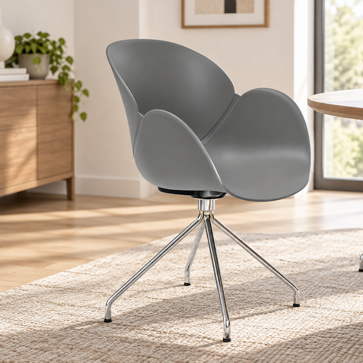 Contemporary Nordic Petal-Shaped Accent Dining Chair: Steel Spider Legs &amp; PP Seat - Scandinavian Tulip Design Armchair For Dining Room