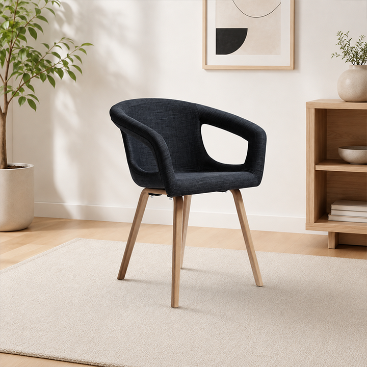 Contemporary Nordic Upholstered Dining Chair: Elegant Fabric Seat &amp; Beech Wood Legs - Armrest Backrest Accent Chair For Dining Room