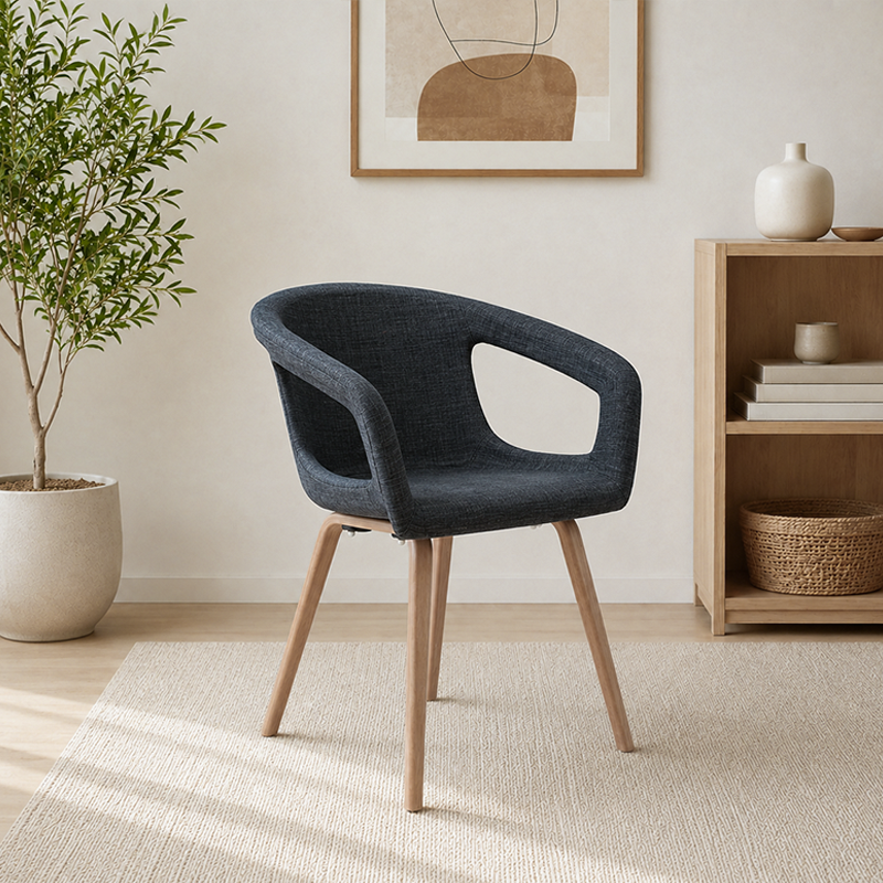 Contemporary Nordic Upholstered Dining Chair: Elegant Fabric Seat &amp; Beech Wood Legs - Armrest Backrest Accent Chair For Dining Room
