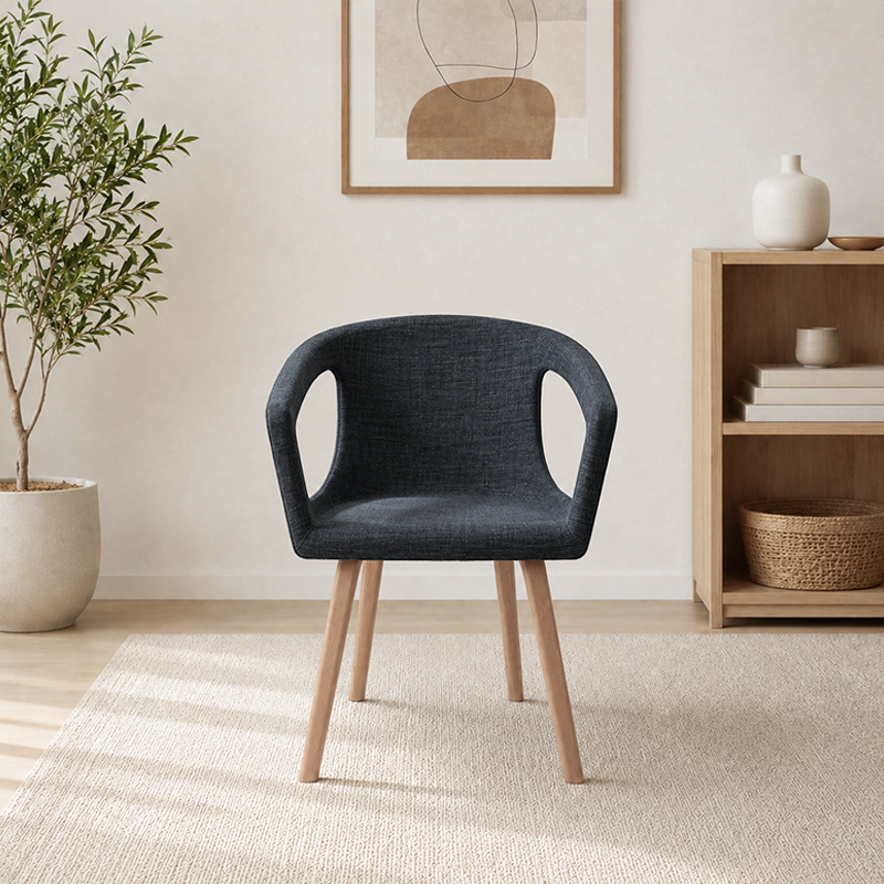 Contemporary Nordic Upholstered Dining Chair: Elegant Fabric Seat &amp; Beech Wood Legs - Armrest Backrest Accent Chair For Dining Room