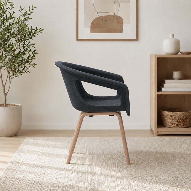 Contemporary Nordic Upholstered Dining Chair: Elegant Fabric Seat &amp; Beech Wood Legs - Armrest Backrest Accent Chair For Dining Room