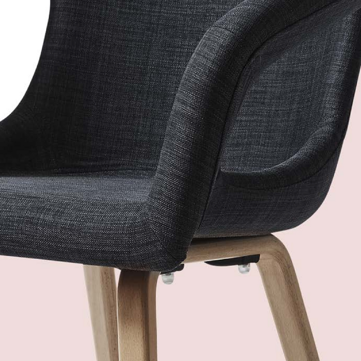 Contemporary Nordic Upholstered Dining Chair: Elegant Fabric Seat &amp; Beech Wood Legs - Armrest Backrest Accent Chair For Dining Room