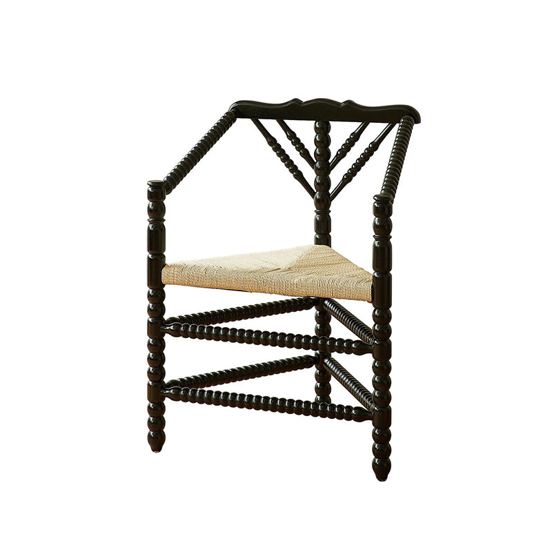 Traditional Vintage Solid Wood Kraft Paper Rope Vanity Stool Backrest Armrest For Living Room