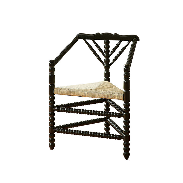 Traditional Vintage Solid Wood Kraft Paper Rope Vanity Stool Backrest Armrest For Living Room