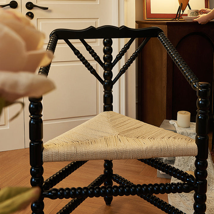 Traditional Vintage Solid Wood Kraft Paper Rope Vanity Stool Backrest Armrest For Living Room