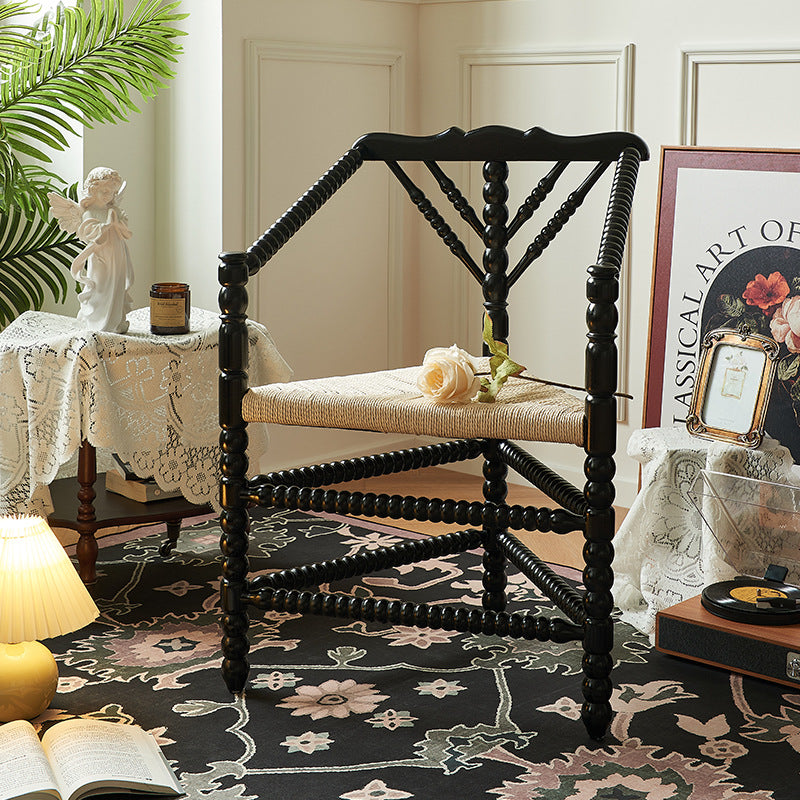 Traditional Vintage Solid Wood Kraft Paper Rope Vanity Stool Backrest ...