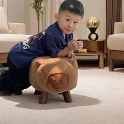 Modern Minimalist Rectangular Cushion Solid Wood Fabric Sponge Kid Footstool For Living Room