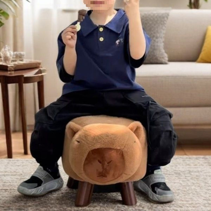Taburete infantil moderno minimalista rectangular de madera maciza con cojín de tela y esponja para sala de estar 
