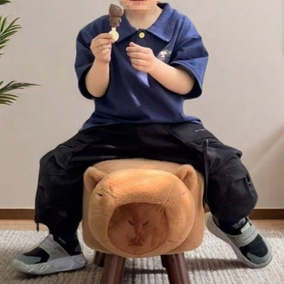 Modern Minimalist Rectangular Cushion Solid Wood Fabric Sponge Kid Footstool For Living Room