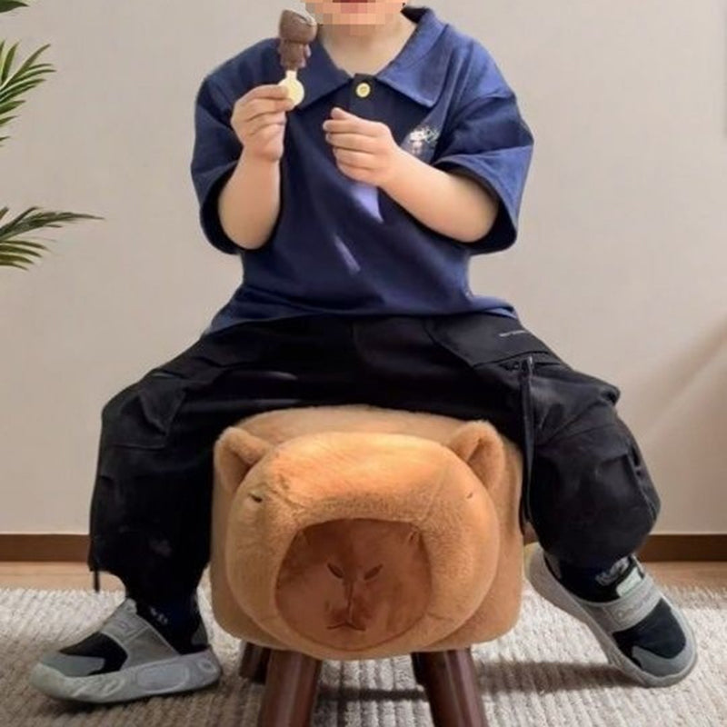 Modern Minimalist Rectangular Cushion Solid Wood Fabric Sponge Kid Footstool For Living Room