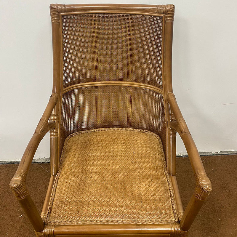 Traditional Vintage Curved Genuine Rattan Dining Chair Backrest Armrest For Dining Room