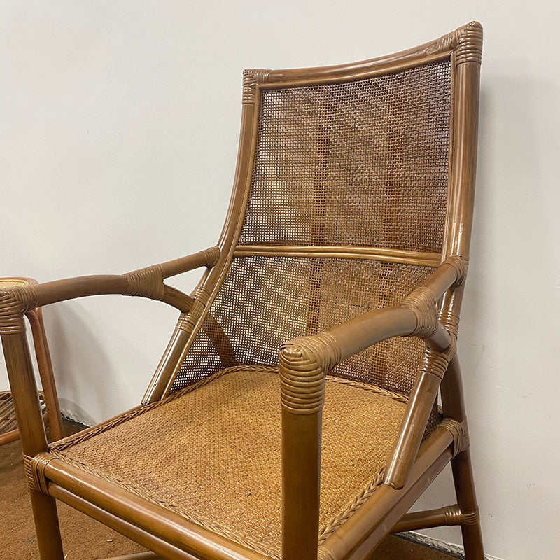 Traditional Vintage Curved Genuine Rattan Dining Chair Backrest Armrest For Dining Room