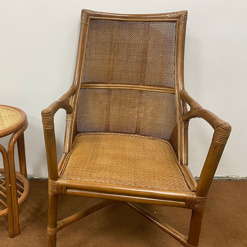 Traditional Vintage Curved Genuine Rattan Dining Chair Backrest Armrest For Dining Room