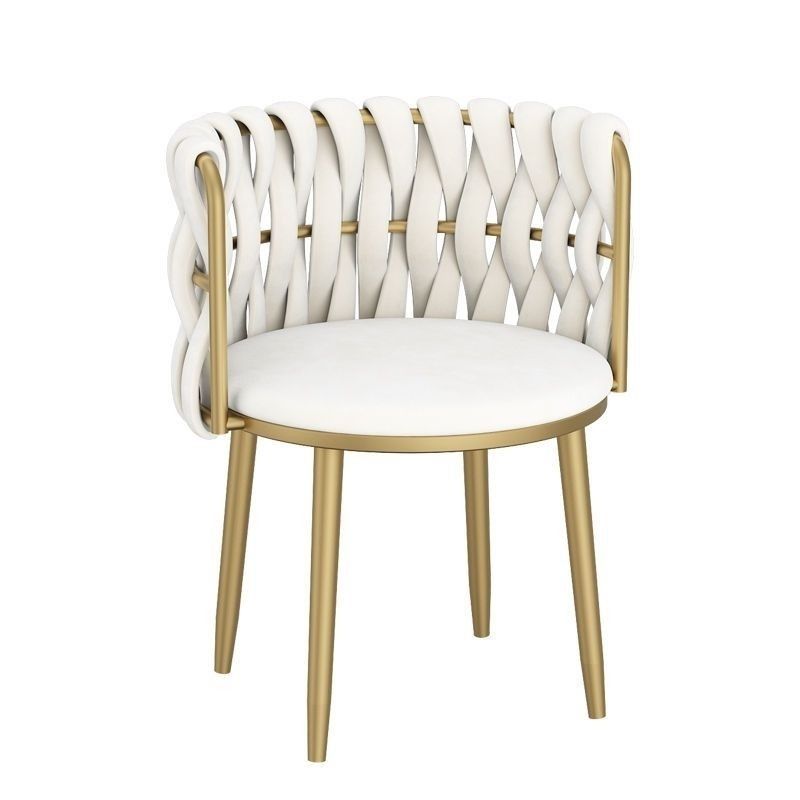 Modern Minimalist Round Cushion Velvet Fabric Iron Sponge Vanity Stool Backrest Armrest For Bedroom