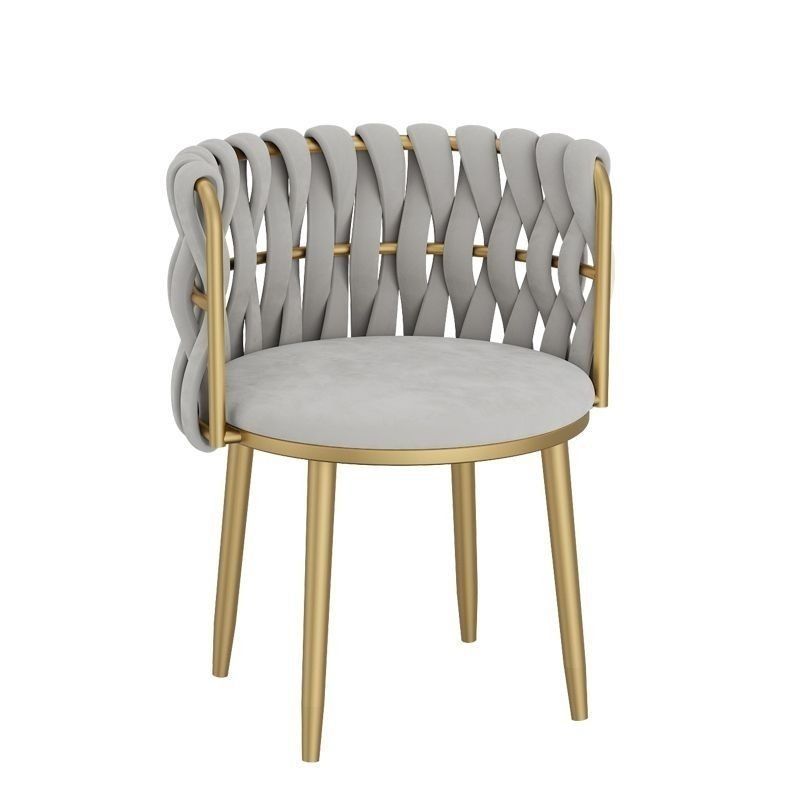Modern Minimalist Round Cushion Velvet Fabric Iron Sponge Vanity Stool Backrest Armrest For Bedroom