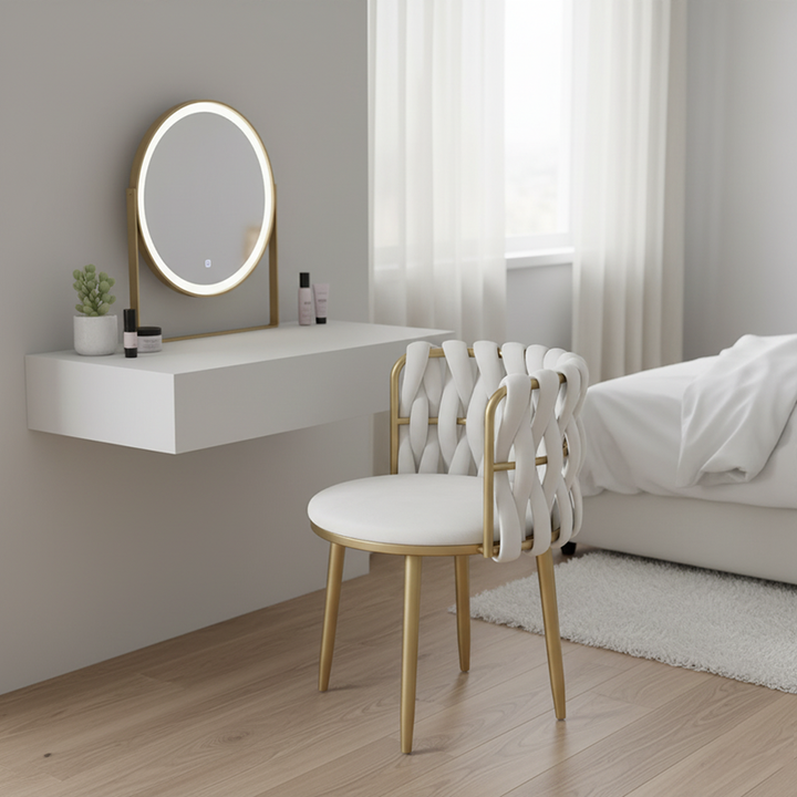 Modern Minimalist Round Cushion Velvet Fabric Iron Sponge Vanity Stool Backrest Armrest For Bedroom