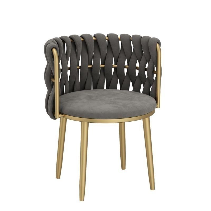 Modern Minimalist Round Cushion Velvet Fabric Iron Sponge Vanity Stool Backrest Armrest For Bedroom