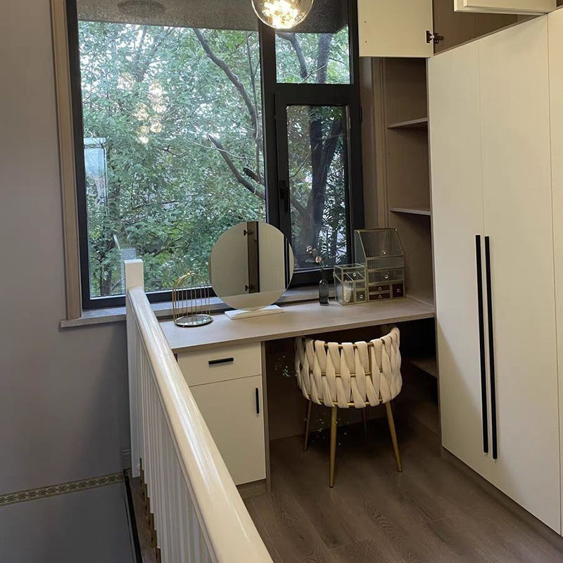 Modern Minimalist Round Cushion Velvet Fabric Iron Sponge Vanity Stool Backrest Armrest For Bedroom