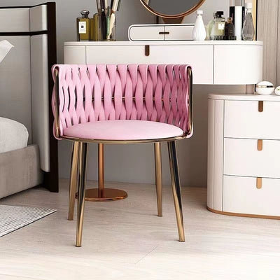 Modern Minimalist Round Cushion Velvet Fabric Iron Sponge Vanity Stool Backrest Armrest For Bedroom