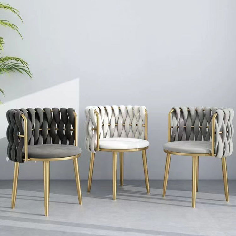 Modern Minimalist Round Cushion Velvet Fabric Iron Sponge Vanity Stool Backrest Armrest For Bedroom