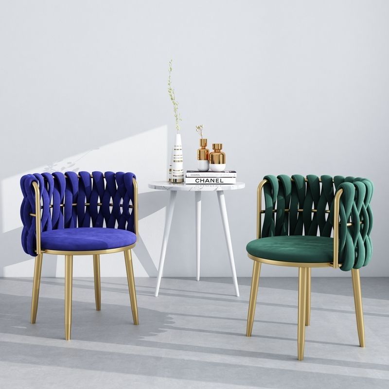 Modern Minimalist Round Cushion Velvet Fabric Iron Sponge Vanity Stool Backrest Armrest For Bedroom