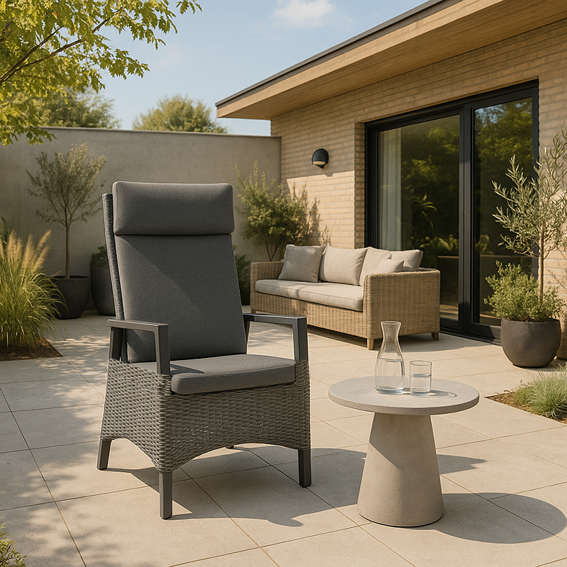 Modern Minimalist Rectangular Cushion Polyethylene Rattan Aluminum Polyester Fabric Sponge Outdoor Chair Backrest Armrest For Garden