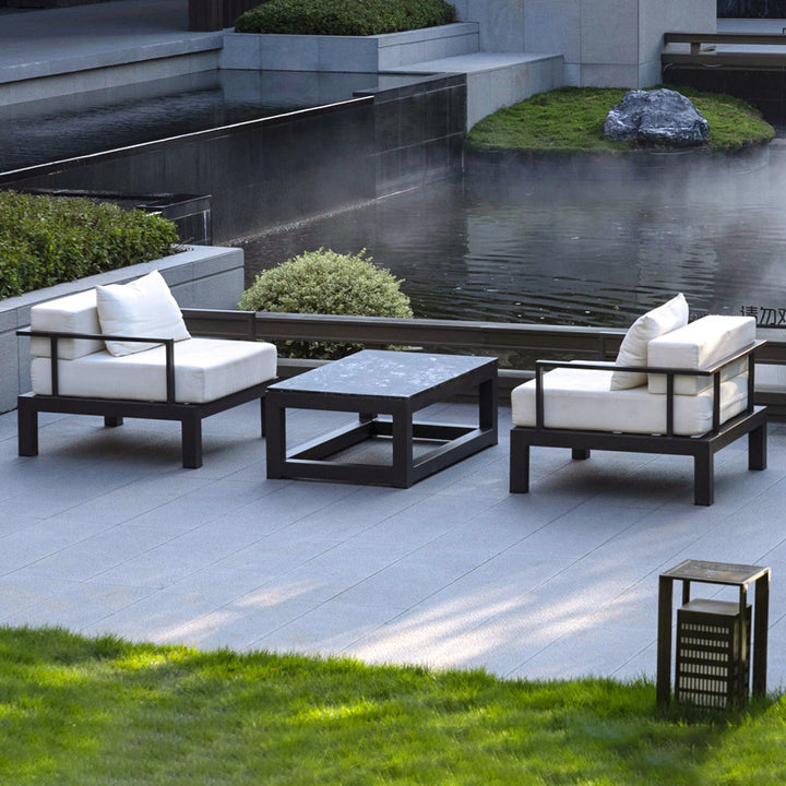Moderno Minimalista Rectangular Aleación de Aluminio Tela de Esponja Silla de Acento Respaldo Reposabrazos Para Patio Exterior 