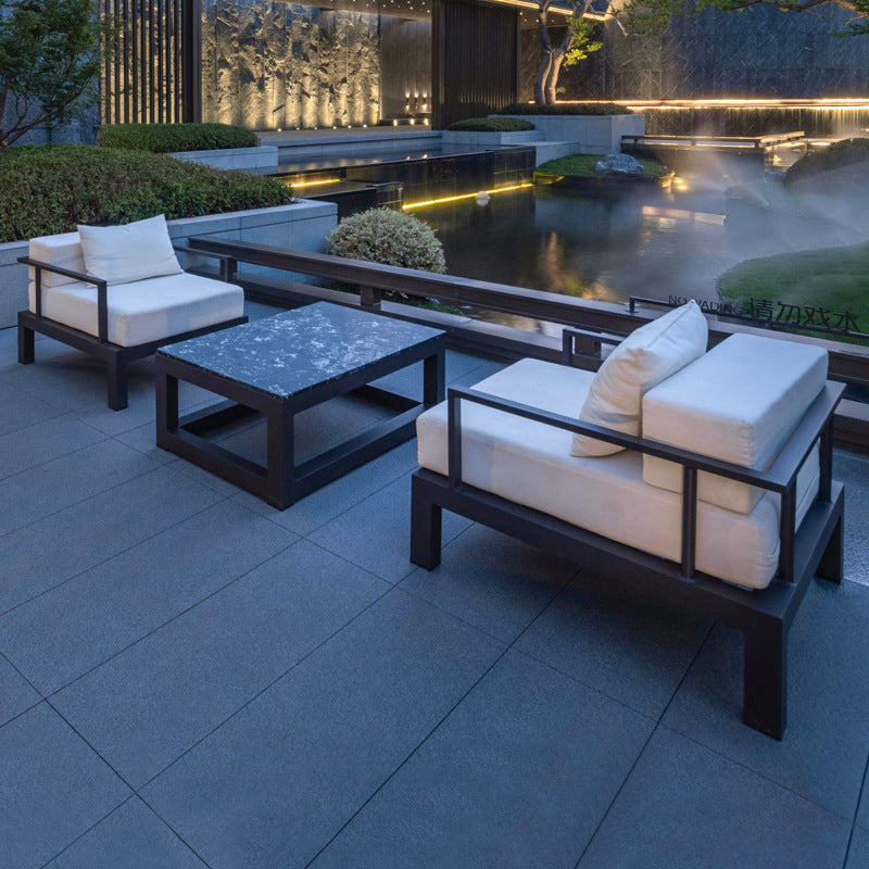 Moderno Minimalista Rectangular Aleación de Aluminio Tela de Esponja Silla de Acento Respaldo Reposabrazos Para Patio Exterior 