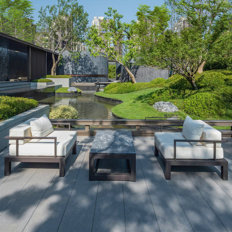 Modern Minimalist Rectangular Aluminum Alloy Fabric Sponge Accent Chair Backrest Armrest For Outdoor Patio