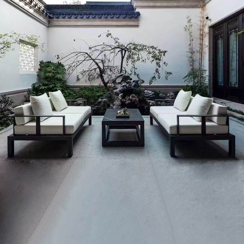 Modern Minimalist Rectangular Aluminum Alloy Fabric Sponge Accent Chair Backrest Armrest For Outdoor Patio