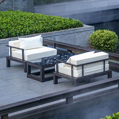 Modern Minimalist Rectangular Aluminum Alloy Fabric Sponge Accent Chair Backrest Armrest For Outdoor Patio