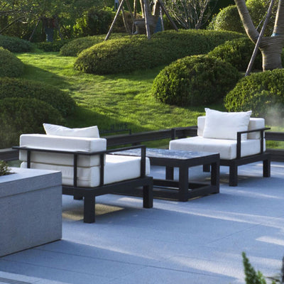 Modern Minimalist Rectangular Aluminum Alloy Fabric Sponge Accent Chair Backrest Armrest For Outdoor Patio