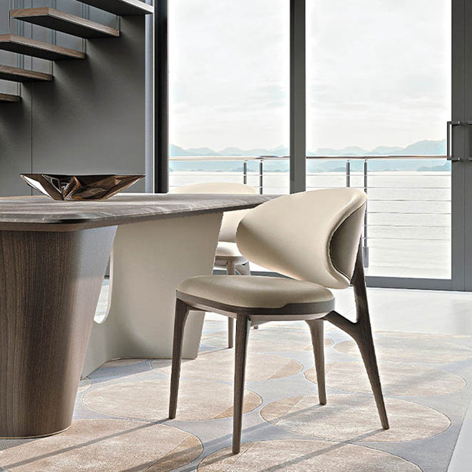 Modern Minimalist Curved Microfiber Leather Solid Wood Sponge Dining Chair For Dining Room