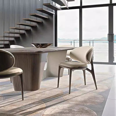 Modern Minimalist Curved Microfiber Leather Solid Wood Sponge Dining Chair For Dining Room