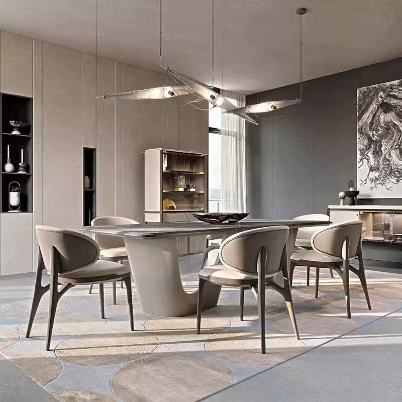 Modern Minimalist Curved Microfiber Leather Solid Wood Sponge Dining Chair For Dining Room