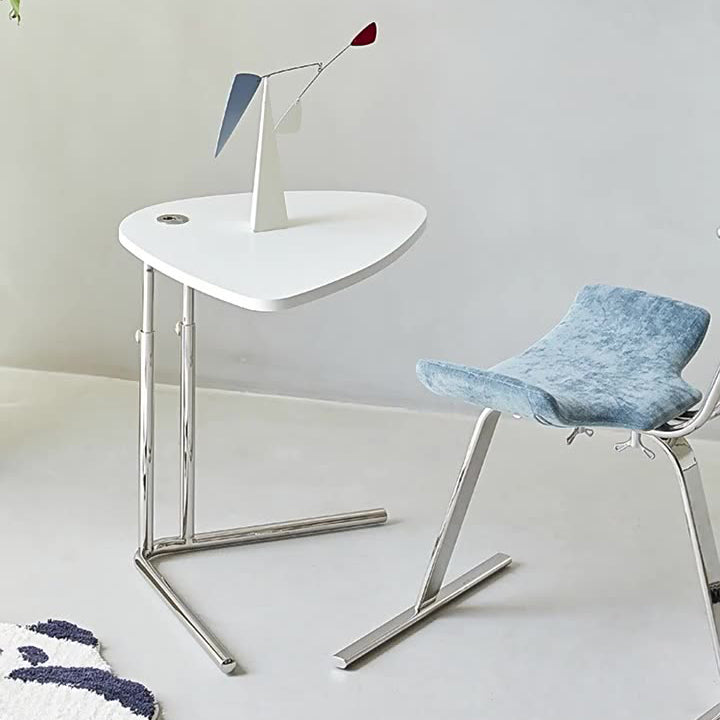 Modern Minimalist Triangular Stainless Steel Fireproof Panel End Table 2-Leg Adjustable For Living Room
