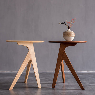 Modern Minimalist Round Solid Wood End Table 3-Leg For Living Room
