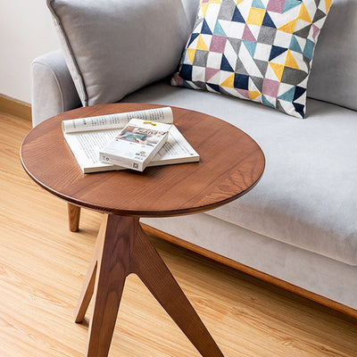 Modern Minimalist Round Solid Wood End Table 3-Leg For Living Room