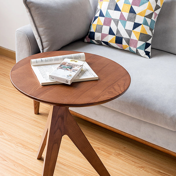 Modern Minimalist Round Solid Wood End Table 3-Leg For Living Room
