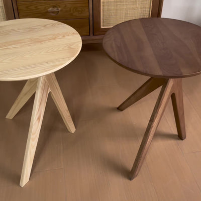 Modern Minimalist Round Solid Wood End Table 3-Leg For Living Room