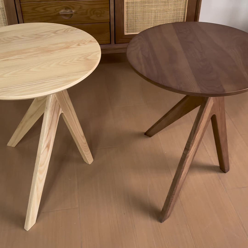 Modern Minimalist Round Solid Wood End Table 3-Leg For Living Room
